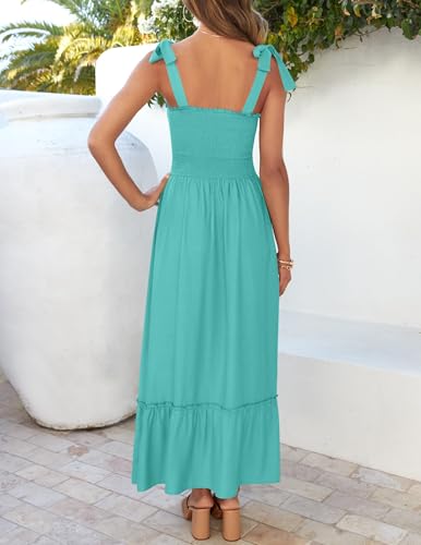 ZESICA Womens Summer Boho Spaghetti Strap Maxi Dress - color: Aqua, size: X-Large