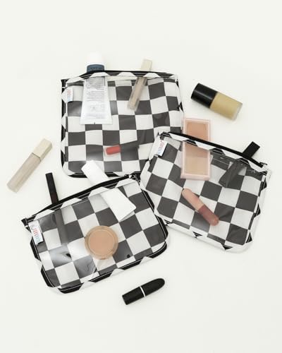 ALVA 3pcs Mess-Proof Travel Pouches,TSA Approved Toiletry Bag,Makeup Bag - color: Black grid