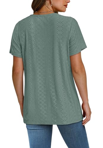 SAMPEEL Women's Eyelet Crossed V Neck Short Sleeve T-Shirt - color: Classic Green, size: 3X-Large