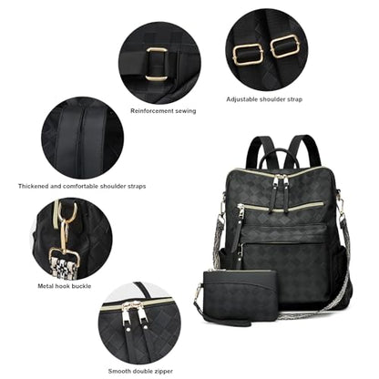Makes Backpack Purse for Women PU Leather Casual Backpack Daily Travel Bag - color: Black Geometric