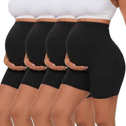 Dalavch 4 Pack Women's Maternity Yoga Shorts Over the Belly - color: 4 Black, size: Medium