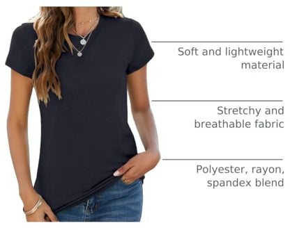 Sherosa Womens T Shirts Short Sleeve Crew Neck Shirts Basic Tee Tops Blouse - color: 01 Black, size: Medium