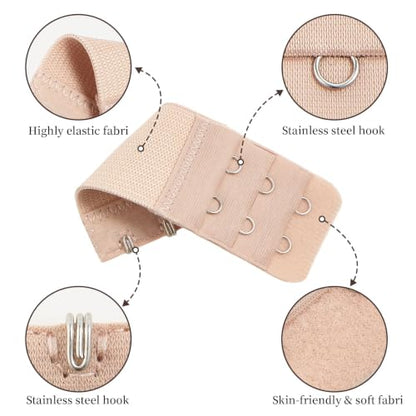 QIUTIMIY Women's Bra Extenders 2 Hooks & 3 Hooks & 4 Hook Bra Extensions Soft Comfortable Stretchy Back Bra Strap Extender - color: 3pcs-spacing 3/4inch-style 5