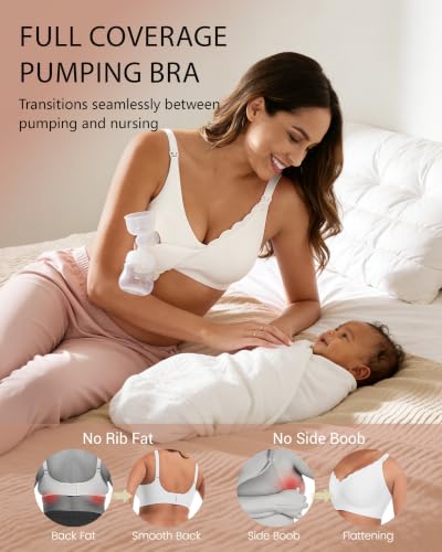 Vinfact Pumping Bra Hands Free-No Underwire Full Coverage Seamless Every Day Bra Holding & Breast Pump Bra - color: White, size: Medium