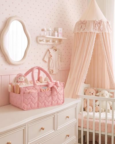Blissful Diary Baby Diaper Caddy Organizer, Heart-Quilted, Light Pink - color: Heart Light Pink