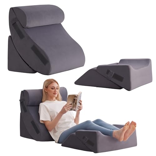 Ahpmeoa 5Pcs Wedge Pillow Set for After Surgery, Memory Foam, Grey Plush - color: Grey Plush