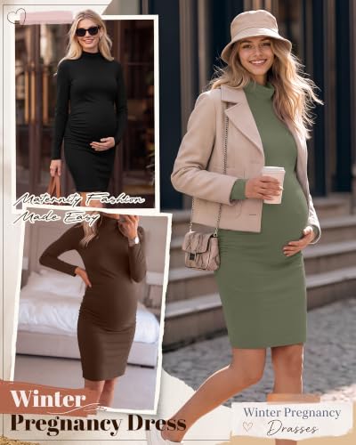 3 Pack Women's Maternity Dresses Long Sleeve Dresses - color: Black, Coffee, Army Green, size: Medium