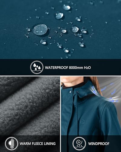 Outdoor Ventures Women's Waterproof Fleece Lined Hooded Softshell Rain Coat - color: Modern Blue, size: XX-Large