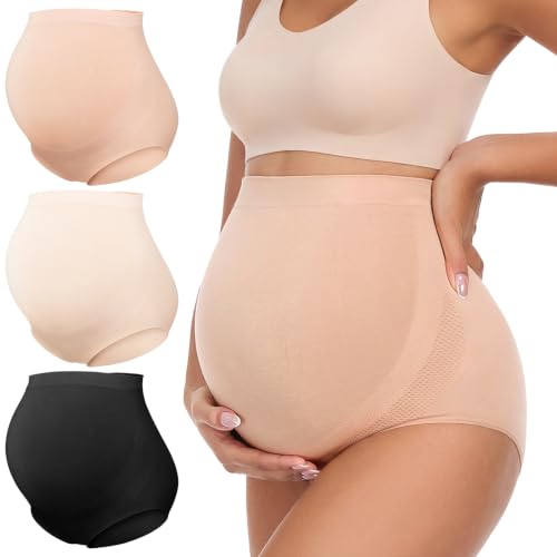 Summer Mae Maternity Underwear 76% Rayon Made from Bamboo Soft Breathable - color: Black,skin,white-3 Pc, size: Large