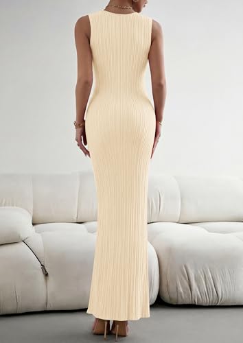 PRETTYGARDEN Women's Knit Bodycon Maxi Going Out Dresses - color: Apricot, size: Medium