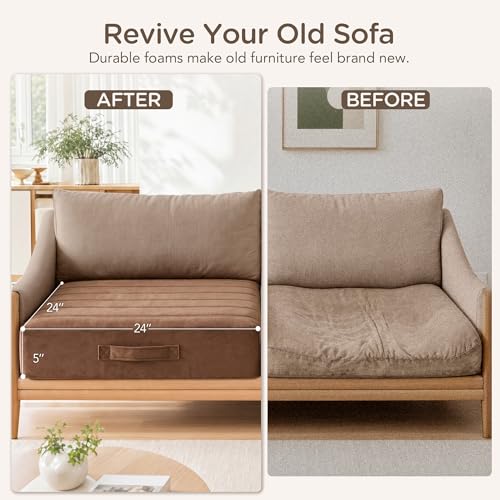 Codi Couch Cushion Replacements 2 Pack, 5 Inch High-Density Foam, 24 Inch - color: Coffee, size: 24 Inch (Pack of 2)