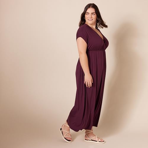 Amazon Essentials Women's V Neck Short Sleeve Empire Waist Maxi Dress (Available in Plus Size) - color: Light Olive, size: Medium