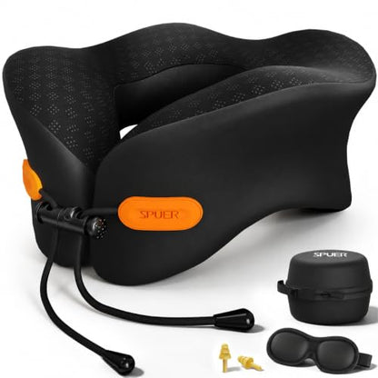 Premium Travel Pillow for Airplanes, Ergonomic Neck Pillow for Long Flights - color: Black