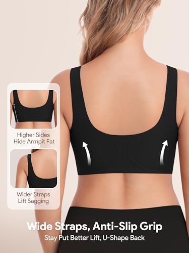 Seamless Front Closure Jelly Bras for Women No Underwire,Push Up Bra - color: Black/Grey/White, size: Medium