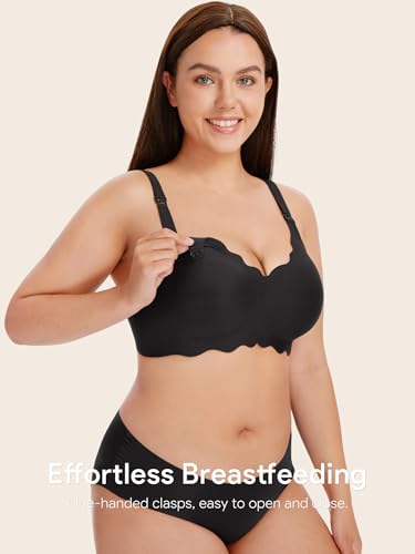 Angelhood Nursing Bras for Breastfeeding 3 Pack Seamless Maternity Bra - color: Black/Mauve/Blue, size: Large