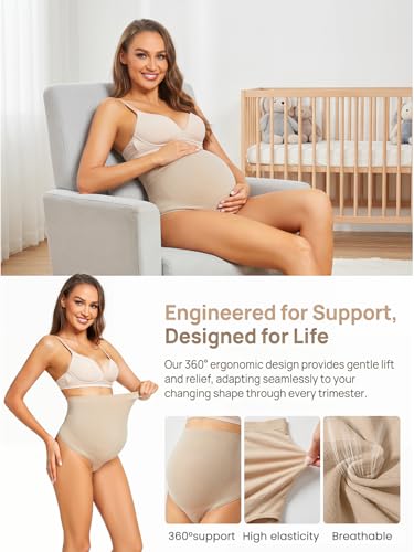 4 Pack Women's Maternity High Waist Underwear Over Bump Pregnancy Soft Seamless Supportive Panties - color: 2*black+2*nude, size: Large