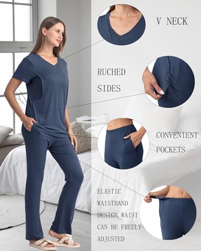 Rnxrbb 3 Piece Maternity Nursing Pajamas Set for Women Postpartum Pjs - color: Navy, size: Medium