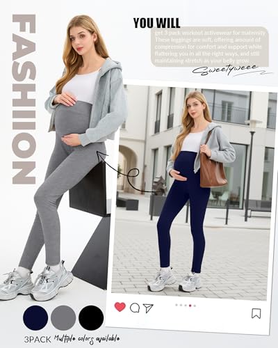 3 Pack Women's Maternity Lounge Pants - color: Black, Light Gray, Navy Blue, size: Medium