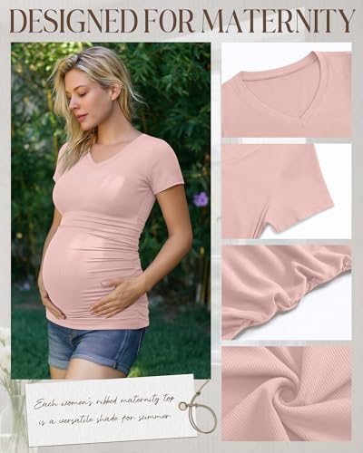 Neer 4 Pack Women's Maternity Shirts Short Sleeve - color: Black, Light Heather Gray, Light Blue, Light Pink, size: X-Large