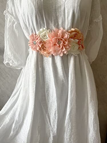 Flowers for Sashes Maternity Pregnancy Sash Belt for Baby Shower Wedding Bride - color: Blush