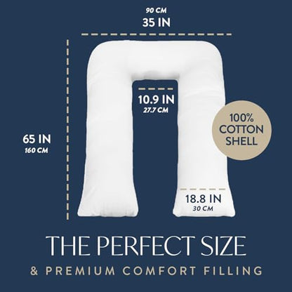 Digital Decor U-Shaped Body Pillow, Made in USA Full Body Maternity & Side Sleeper Pillow with 100% Cotton Cover & Hypoallergenic Down Alternative Fill, Adjustable Side Sleeper Support, 35" x 65"