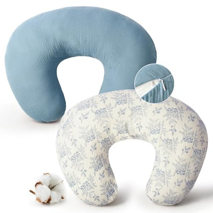 FUNUPUP Muslin Nursing Pillow Cover Replacement, Blueberries&Blue - color: Blue&blueberries