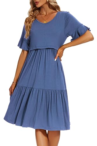 Smallshow Women's Ruffle Maternity Nursing Dress - color: Grey Blue, size: Medium
