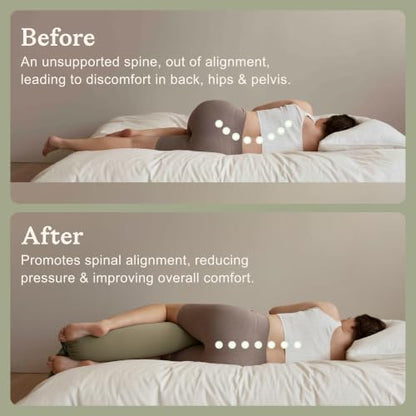 bbhugme Pregnancy Pillow, Dusty Olive - Adjustable Firmness & Shape - color: Dusty Olive