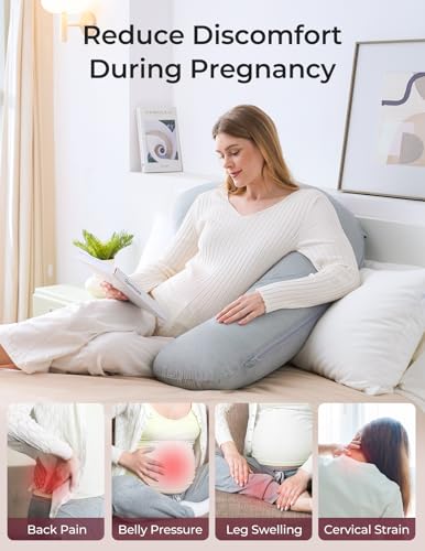 Momcozy J Shaped Cooling Pregnancy Pillow, Maternity Pillow for Sleeping - color: Cooling Fabric - Deep Grey