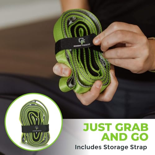 Physical Therapy Yoga Stretch Strap with 12 Loops, 1 Inch Wide, 8 Ft Long - color: Green/Grey