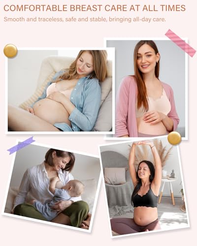 UHdod Nursing Bras for Breastfeeding, Seamless Wireless Maternity Bra - color: Black + Grey + Pink, size: X-Large