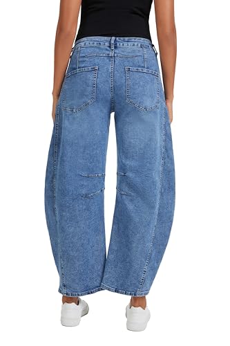 OVRUNS Women's Maternity Baggy Jeans Wide Leg Barrel Pregnancy Pants - size: Medium
