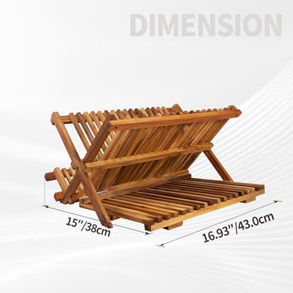 Utoplike Teak Dish Drying Rack Collapsible, Large Dishes Draine 3 Tier - size: 3 Tier-Standard