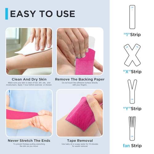 OK TAPE Kinesiology Tape 100 PCS Precut Elastic Strips Bulk 2inx10in/PCS - color: Pink, size: 100 PCS