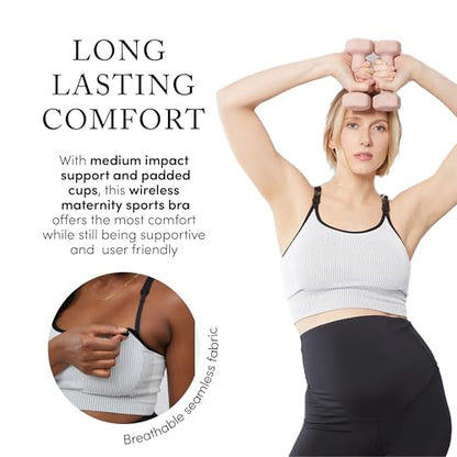 Ingrid & Isabel - Seamless Maternity and Nursing Sports Bra - color: Black/White Combo, size: Small