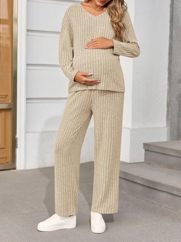 Yousify Womens Maternity Pajamas Sets 2 Piece Outfits - color: Beige, size: XX-Large