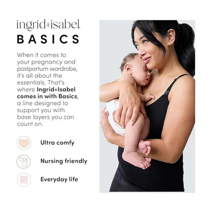 Ingrid & Isabel Basics - Postpartum Nursing & Pumping Cami for Breastfeeding - Seamless Nursing Tank Top - color: Black, size: Medium