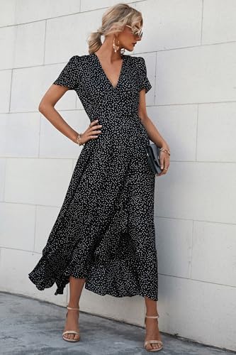 PRETTYGARDEN Women's Boho Floral Summer Maxi Dresses - color: Black/White, size: Medium