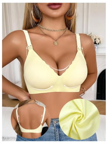 OYOANGLE Women's Maternity Nursing Bra Wireless Push Up Breastfeeding Bras - color: Yellow, size: Small