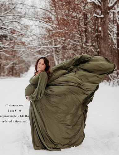 Long Sleeve Maternity Dress for Photoshoot Plus Size - color: 8805 Amy Green, size: X-Large