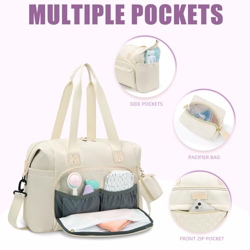 Tuwubi Diaper Bag Tote,Baby Diaper Bag with Pacifier Case - color: White, size: Large