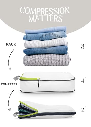 TRIPPED Travel Gear Compression Packing Cubes for Carry-On Travel 2-Pack - color: White/Green, size: 2 Piece