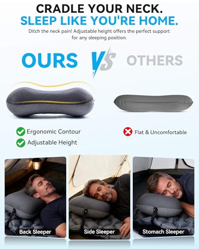 Hikenture Camping Pillow with Removable Cover, Ultralight Inflatable Pillow - color: Grey