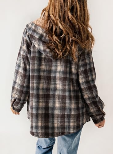 Dokotoo Womens Plaid Shacket Jacket Warm Fleece Hooded Jackets Winter Coats - color: Black02, size: Small