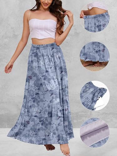 Women's Maxi Skirt with Pockets Casual A Line Pleated Skirt - color: Blue Watercolor, size: Medium