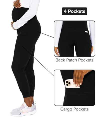 Med Couture Touch Maternity Jogger Scrub Pants for Women with 4 Pockets - color: Black, size: Small