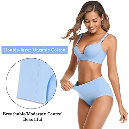 Womens Cotton Underwear High Waisted Full Coverage Briefs Ladies Panties - color: Light, 5-pack, size: X-Large
