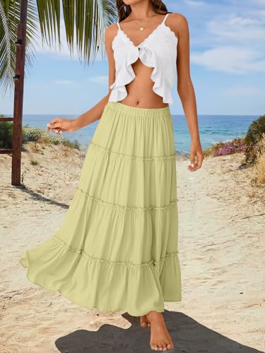 Trendy Queen Maxi Skirts for Women Boho Skirt with Pockets Summer Outfits - color: Yellow, size: Large