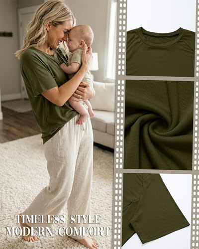 3 Pack Women's Oversized Nursing Tops - color: Khaki, Army Green, Black, size: X-Large