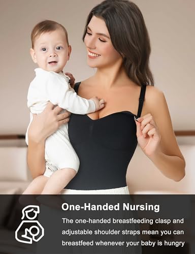 Tummy Control Nursing Bodysuit, Seamless Breastfeeding Body Shaper, Postpartum Sculpting Snatched Waist Bodysuit - color: Pink, size: Medium